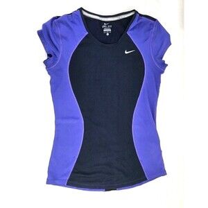 Nike Running Dri-Fit Women’s Small Short Sleeve Purple Black Mesh 100% Polyester